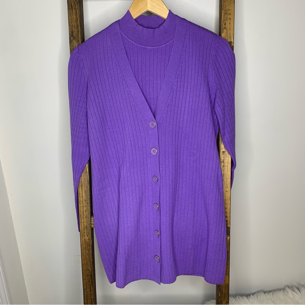Talbots Lavender Tulip Ribbed Tank and Cardigan Set